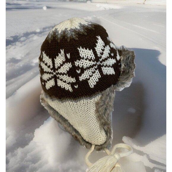 Urban Pipeline Trapper Hat Cap Brown Faux Fur Knit Insulated Snowflake Adult - Picture 1 of 12
